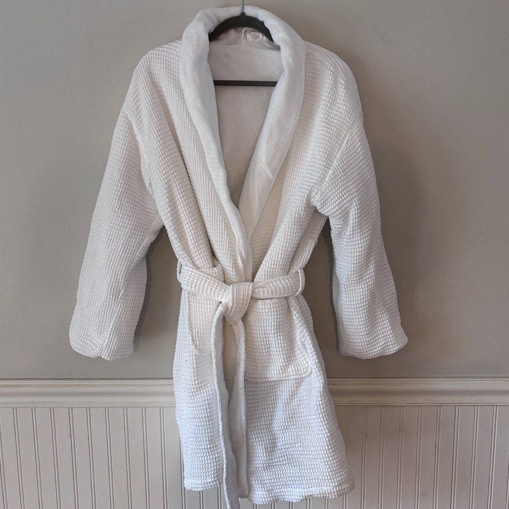 Hotel Collection White Waffle Knit Robe 100% Cotton Made in Turkey Size L/XL